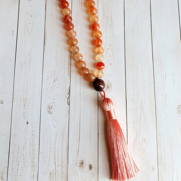 108 Carnelian Gemstone Mala Necklace - Picture 3 of 4